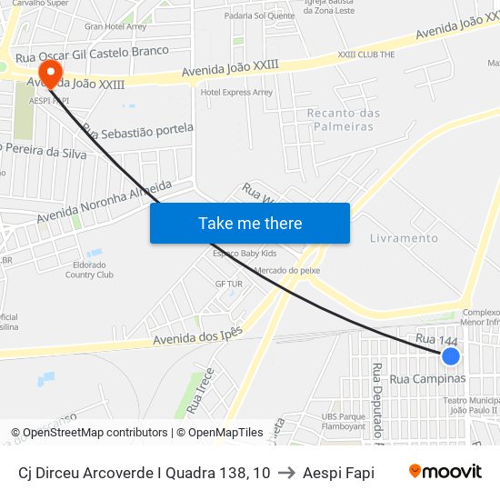 Cj Dirceu Arcoverde I Quadra 138, 10 to Aespi Fapi map