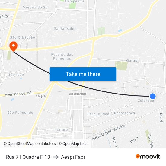 Rua 7 | Quadra F, 13 to Aespi Fapi map