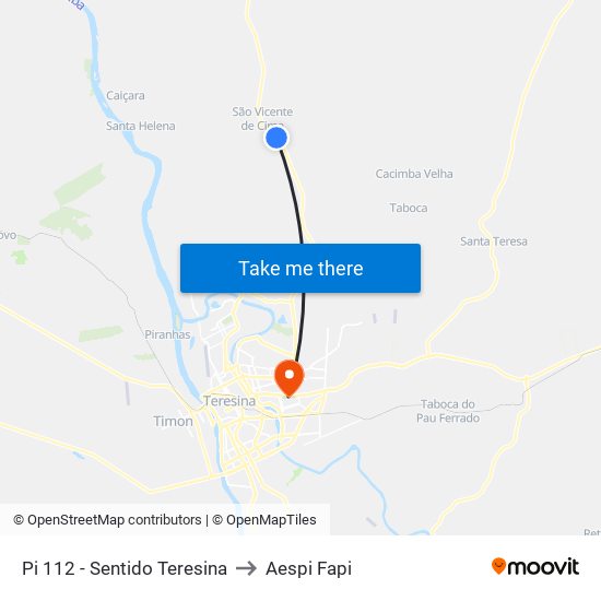Pi 112 - Sentido Teresina to Aespi Fapi map