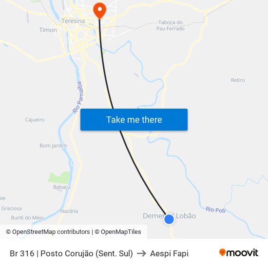 Br 316 | Posto Corujão (Sent. Sul) to Aespi Fapi map