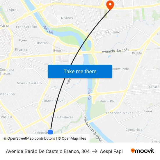 Avenida Barão De Castelo Branco, 304 to Aespi Fapi map