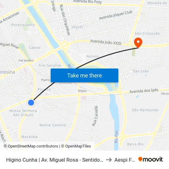 Higino Cunha | Av. Miguel Rosa - Sentido Centro to Aespi Fapi map