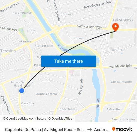 Capelinha De Palha | Av. Miguel Rosa - Sentido Centro to Aespi Fapi map
