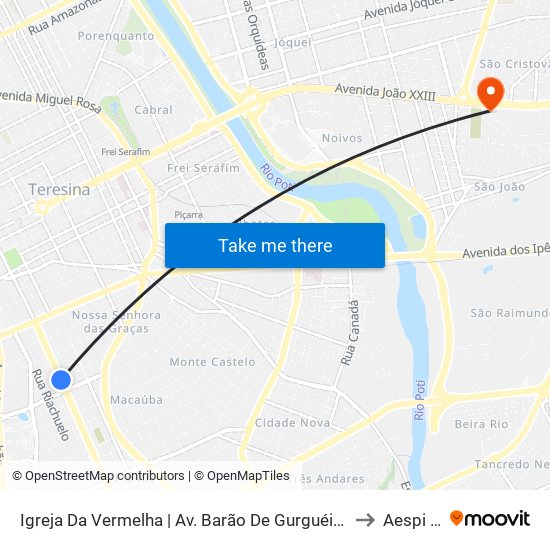 Igreja Da Vermelha | Av. Barão De Gurguéia - Sentido Bairro to Aespi Fapi map