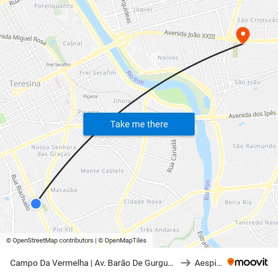 Campo Da Vermelha | Av. Barão De Gurguéia - Sentido Bairro to Aespi Fapi map