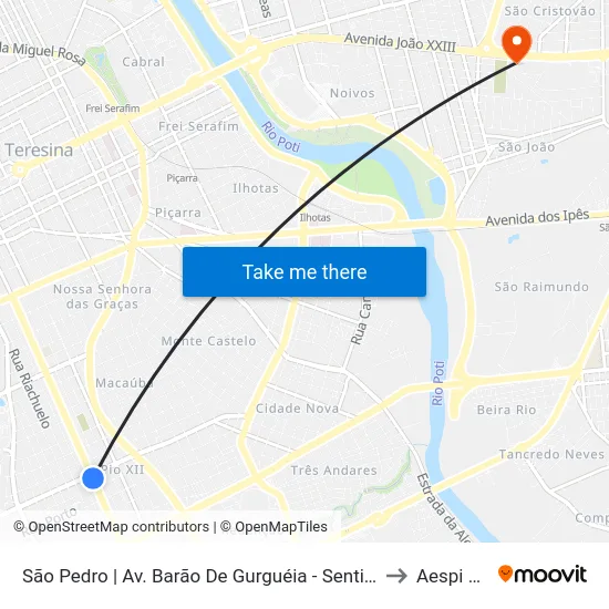 São Pedro | Av. Barão De Gurguéia - Sentido Centro to Aespi Fapi map