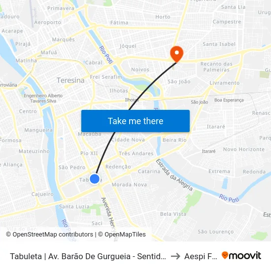 Tabuleta | Av. Barão De Gurgueia - Sentido Centro to Aespi Fapi map