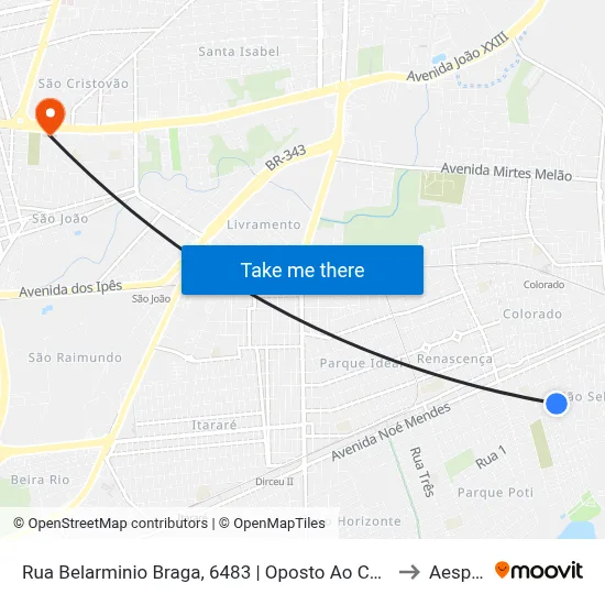 Rua Belarminio Braga, 6483 | Oposto Ao Cond. Barra Grande Village to Aespi Fapi map