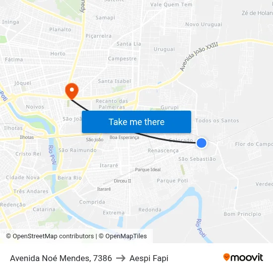 Avenida Noé Mendes, 7386 to Aespi Fapi map