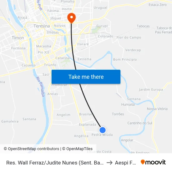 Res. Wall Ferraz/Judite Nunes (Sent. Bairro) to Aespi Fapi map