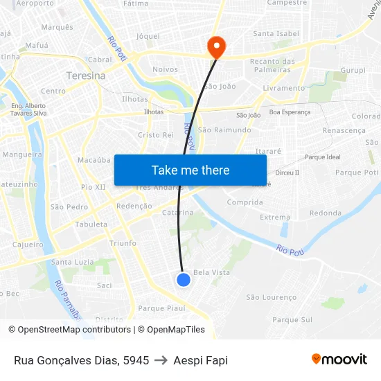 Rua Gonçalves Dias, 5945 to Aespi Fapi map
