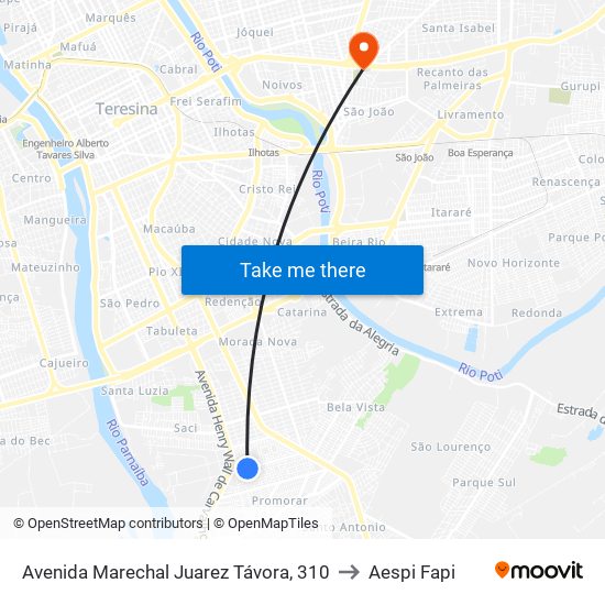 Avenida Marechal Juarez Távora, 310 to Aespi Fapi map