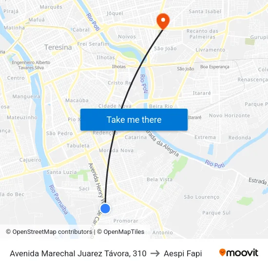 Avenida Marechal Juarez Távora, 310 to Aespi Fapi map