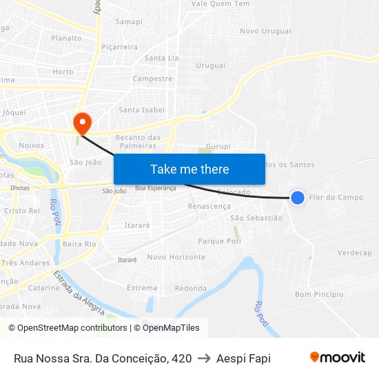 Rua Nossa Sra. Da Conceição, 420 to Aespi Fapi map