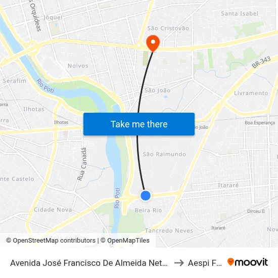 Avenida José Francisco De Almeida Neto, 2684 to Aespi Fapi map