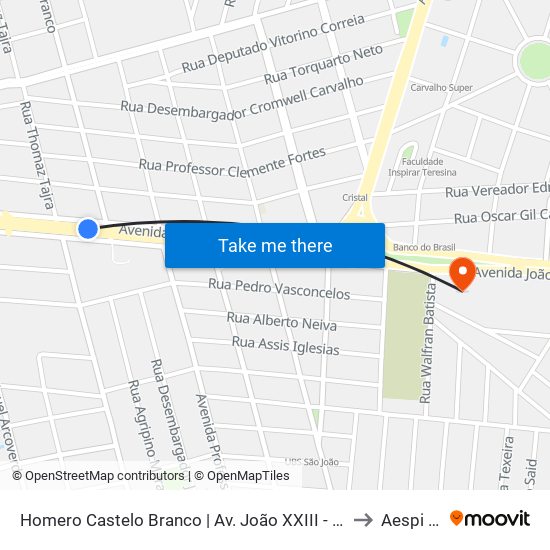 Homero Castelo Branco | Av. João XXIII - Sentido Centro to Aespi Fapi map