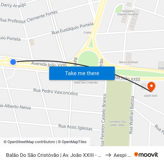 Balão Do São Cristóvão | Av. João XXIII - Sentido Centro to Aespi Fapi map