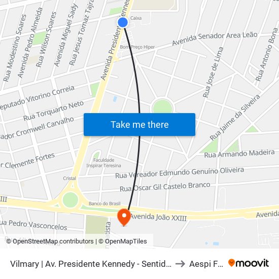 Vilmary | Av. Presidente Kennedy - Sentido Bairro to Aespi Fapi map