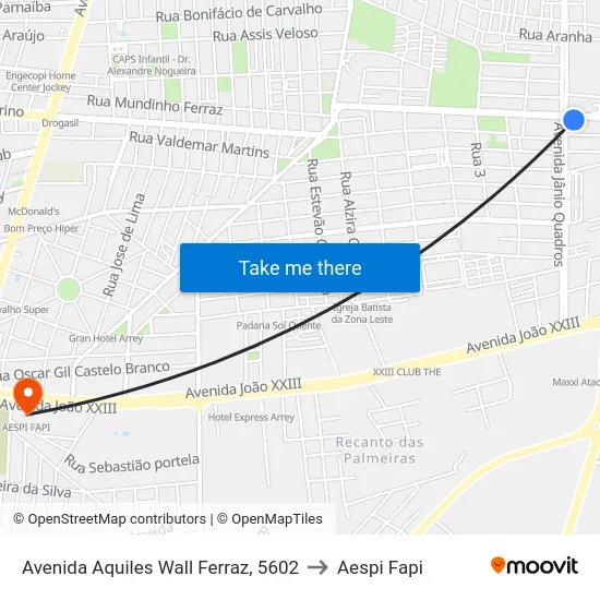 Avenida Aquiles Wall Ferraz, 5602 to Aespi Fapi map