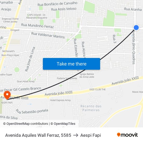 Avenida Aquiles Wall Ferraz, 5585 to Aespi Fapi map