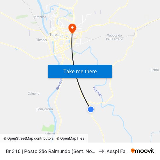 Br 316 | Posto São Raimundo  (Sent. Norte) to Aespi Fapi map