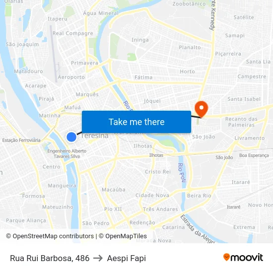 Rua Rui Barbosa, 486 to Aespi Fapi map