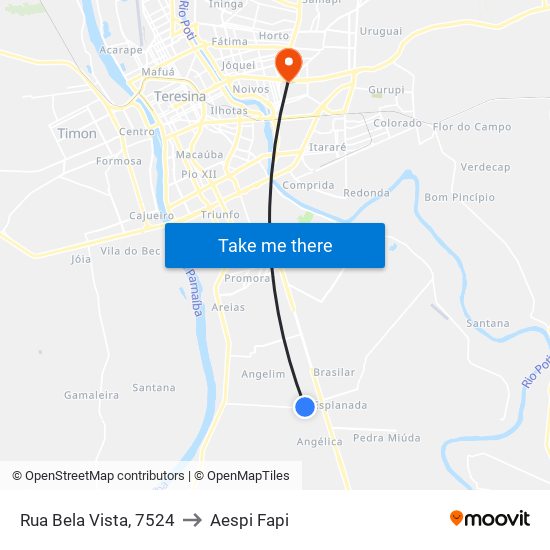 Rua Bela Vista, 7524 to Aespi Fapi map