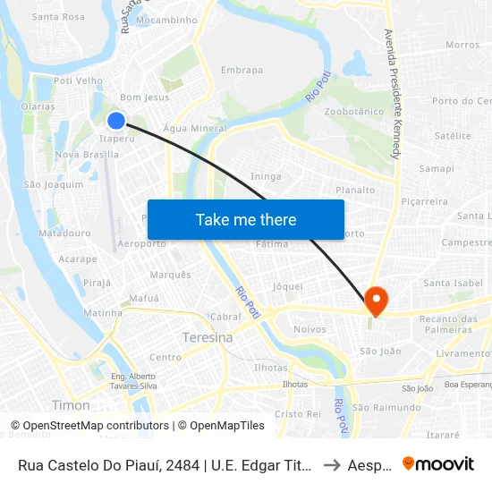 Rua Castelo Do Piauí, 2484 | U.E. Edgar Tito/U.E. Helena Carvalho to Aespi Fapi map