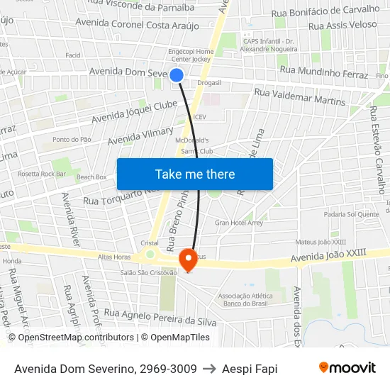 Avenida Dom Severino, 2969-3009 to Aespi Fapi map