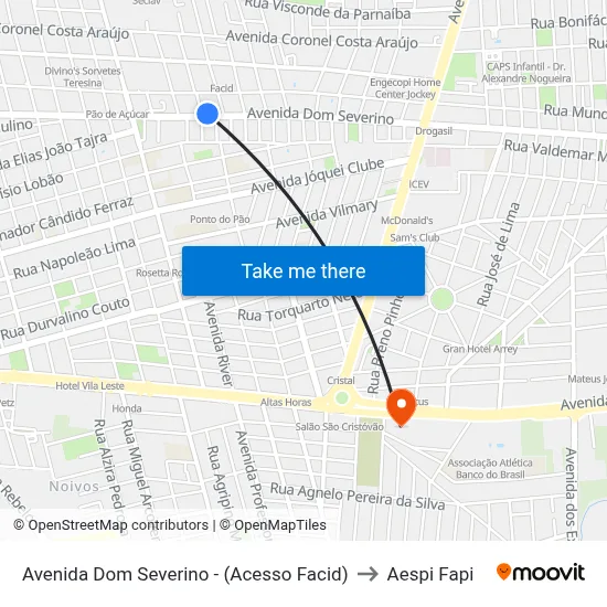 Avenida Dom Severino - (Acesso Facid) to Aespi Fapi map