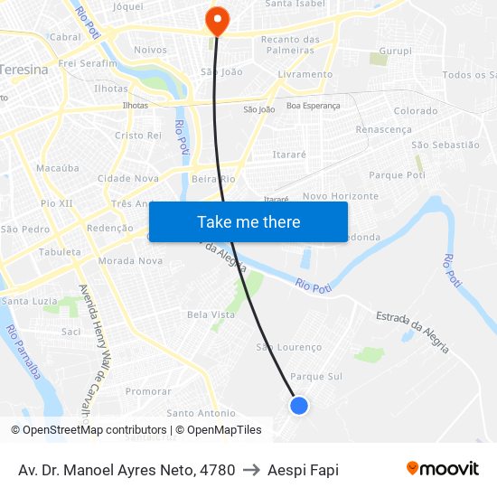 Av. Dr. Manoel Ayres Neto, 4780 to Aespi Fapi map