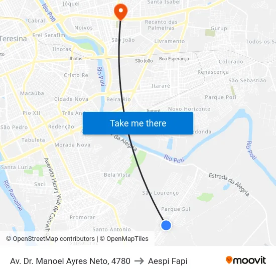 Av. Dr. Manoel Ayres Neto, 4780 to Aespi Fapi map