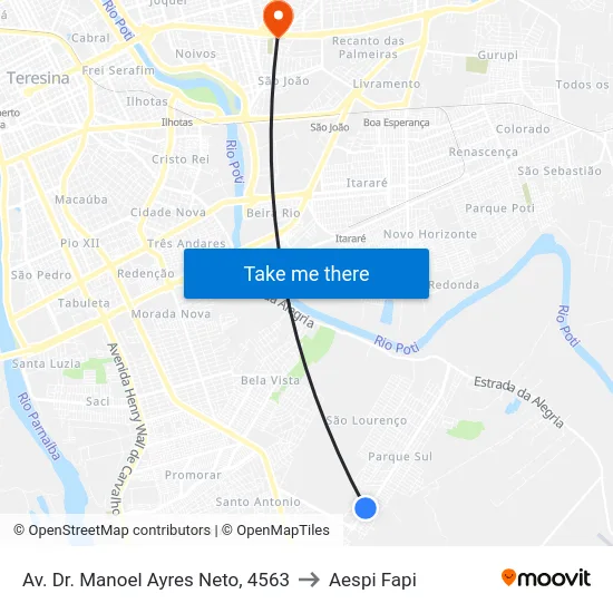 Av. Dr. Manoel Ayres Neto, 4563 to Aespi Fapi map