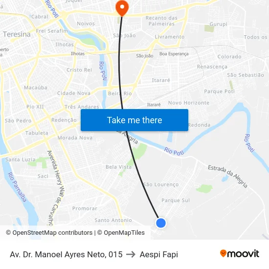 Av. Dr. Manoel Ayres Neto, 015 to Aespi Fapi map