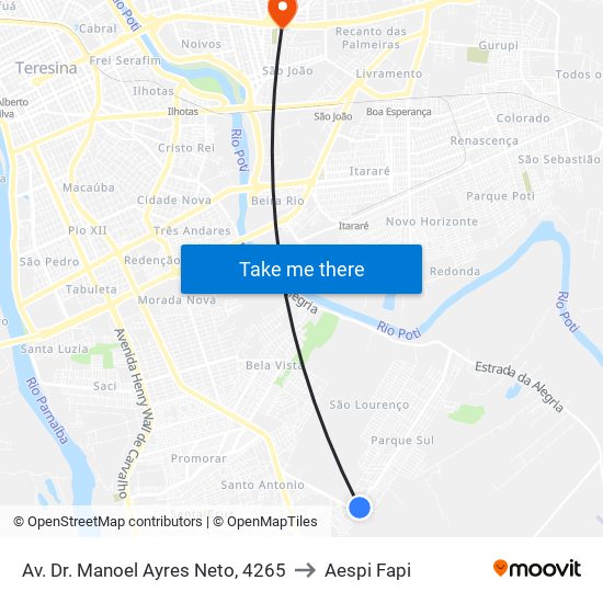 Av. Dr. Manoel Ayres Neto, 4265 to Aespi Fapi map
