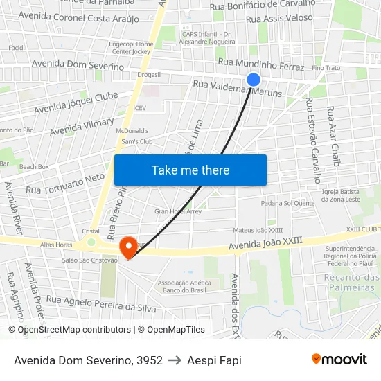 Avenida Dom Severino, 3952 to Aespi Fapi map