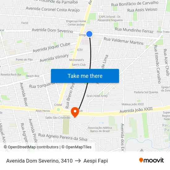 Avenida Dom Severino, 3410 to Aespi Fapi map