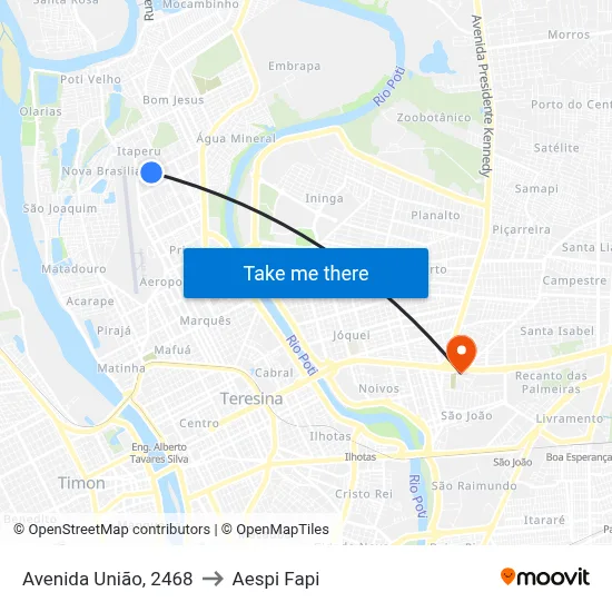 Avenida União, 2468 to Aespi Fapi map