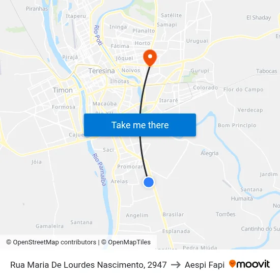 Rua Maria De Lourdes Nascimento, 2947 to Aespi Fapi map