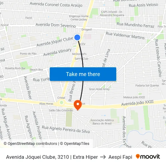 Avenida Jóquei Clube, 3210 | Extra Hiper to Aespi Fapi map