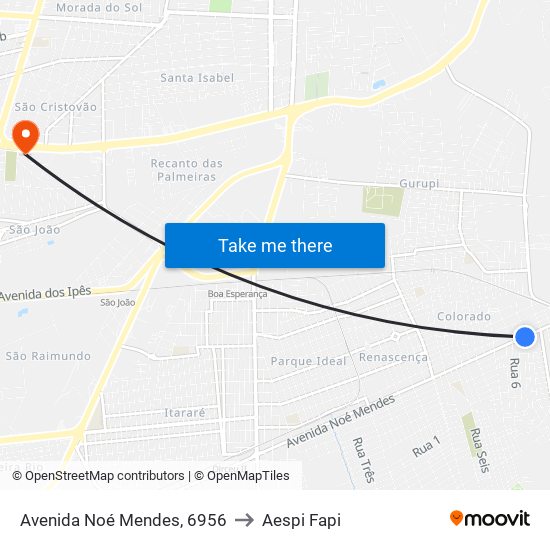 Avenida Noé Mendes, 6956 to Aespi Fapi map
