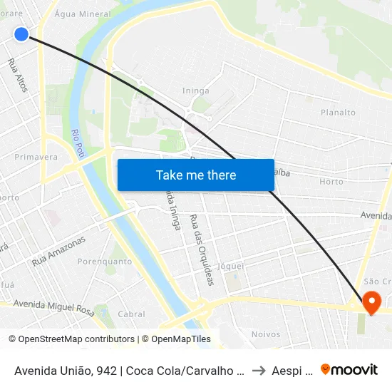 Avenida União, 942 | Coca Cola/Carvalho Supermercado to Aespi Fapi map