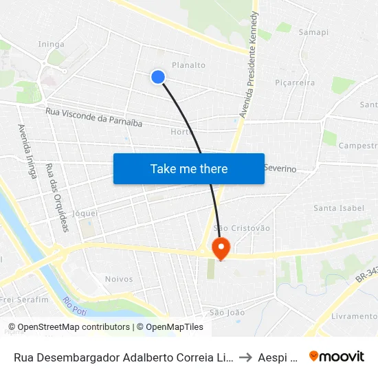 Rua Desembargador Adalberto Correia Lima, 2302 to Aespi Fapi map
