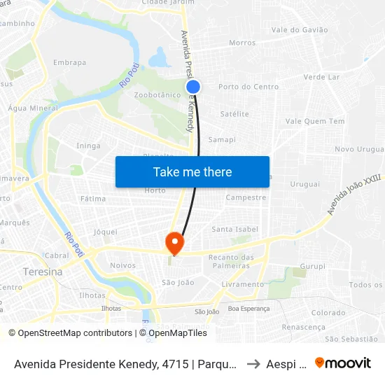 Avenida Presidente Kenedy, 4715 | Parque Zoobotânico to Aespi Fapi map