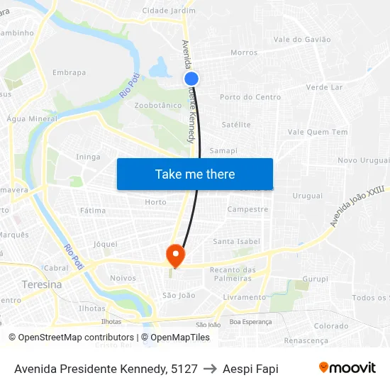 Avenida Presidente Kennedy, 5127 to Aespi Fapi map