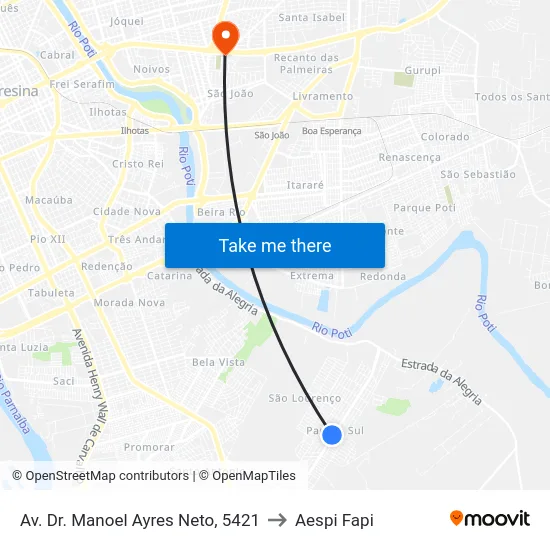 Av. Dr. Manoel Ayres Neto, 5421 to Aespi Fapi map