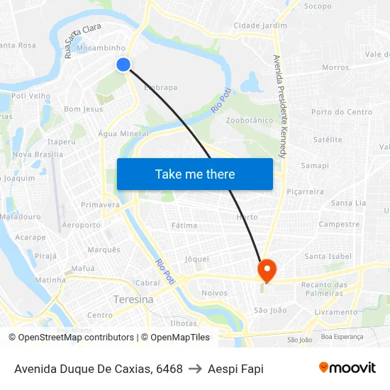 Avenida Duque De Caxias, 6468 to Aespi Fapi map