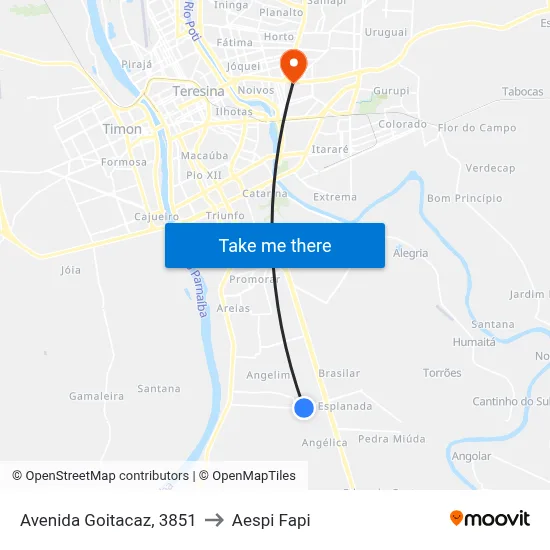 Avenida Goitacaz, 3851 to Aespi Fapi map