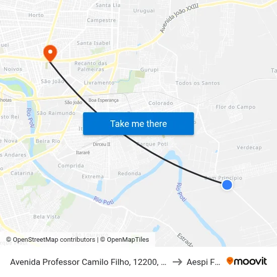 Avenida Professor Camilo Filho, 12200, 12200 to Aespi Fapi map