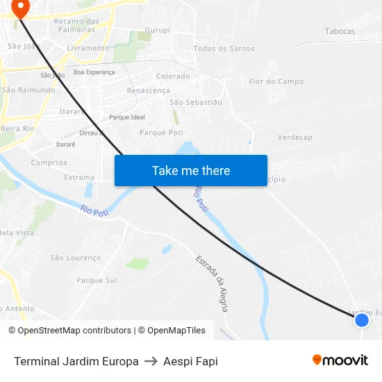 Terminal Jardim Europa to Aespi Fapi map